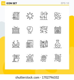 Mobile Interface Outline Set of 16 Pictograms of parade; instrument; beauty; drum; microphone Editable Vector Design Elements