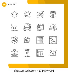 Mobile Interface Outline Set of 16 Pictograms of car; graph; rate; finance; power Editable Vector Design Elements
