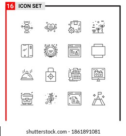 Mobile Interface Outline Set of 16 Pictograms of smart phone; growth; box; globe; eco Editable Vector Design Elements