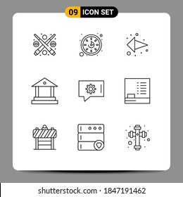 Mobile Interface Outline Set of 9 Pictograms of blackboard; chat setting; direction; chat preferences; banking Editable Vector Design Elements