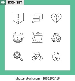 Mobile Interface Outline Set of 9 Pictograms of commerce; buy; break; add; fast food Editable Vector Design Elements