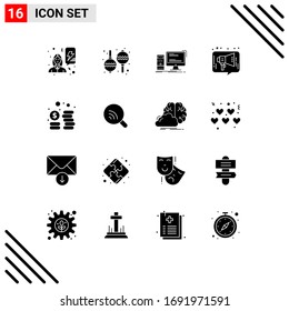 Mobile Interface Solid Glyph Set of 16 Pictograms of cash; media; desktop; marketing; chat Editable Vector Design Elements