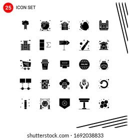 Mobile Interface Solid Glyph Set of 25 Pictograms of apple; gym; halloween; play; fun Editable Vector Design Elements