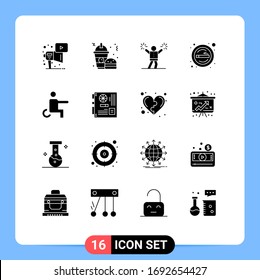 Mobile Interface Solid Glyph Set of 16 Pictograms of disabled; smoke; cheerleader; sign; cigarette Editable Vector Design Elements