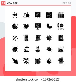 Mobile Interface Solid Glyph Set of 25 Pictograms of cookie; pub; presentation; life; new Editable Vector Design Elements
