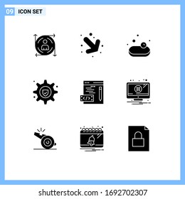 Mobile Interface Solid Glyph Set of 9 Pictograms of error; web; shopping; programming; service Editable Vector Design Elements