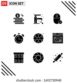 Mobile Interface Solid Glyph Set of 9 Pictograms of back to school; timer; connected; education; alarm Editable Vector Design Elements