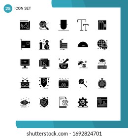 Mobile Interface Solid Glyph Set of 25 Pictograms of construction; lift; gentleman; text; big Editable Vector Design Elements