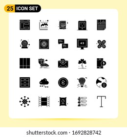 Mobile Interface Solid Glyph Set of 25 Pictograms of data; radio; app; monitor; tax Editable Vector Design Elements