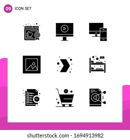 Mobile Interface Solid Glyph Set of 9 Pictograms of right; direction; mac; arrow; layout Editable Vector Design Elements