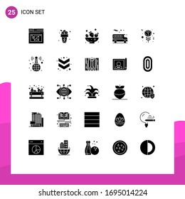 Mobile Interface Solid Glyph Set of 25 Pictograms of world wide; red; berries; flower; school Editable Vector Design Elements