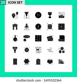 Mobile Interface Solid Glyph Set of 25 Pictograms of nuclear; factory; filter; meat; food Editable Vector Design Elements