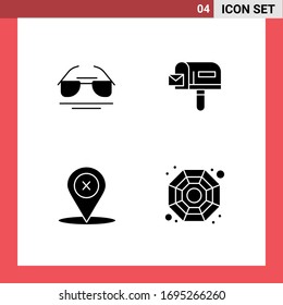 Mobile Interface Solid Glyph Set of 4 Pictograms of galsses; place; spring; shopping; china Editable Vector Design Elements