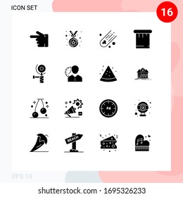 Mobile Interface Solid Glyph Set of 16 Pictograms of hours; grinding; comet; grinder; tools Editable Vector Design Elements