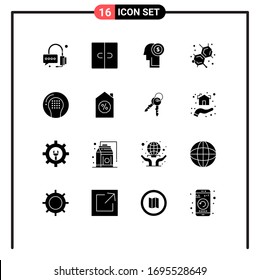 Mobile Interface Solid Glyph Set of 16 Pictograms of game; athletics; investment; activities; education Editable Vector Design Elements