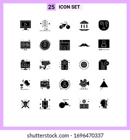 Mobile Interface Solid Glyph Set of 25 Pictograms of sad; face; bicycle; emotion; web Editable Vector Design Elements