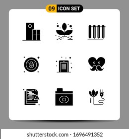 Mobile Interface Solid Glyph Set of 9 Pictograms of code; security; battery; padlock; heating Editable Vector Design Elements