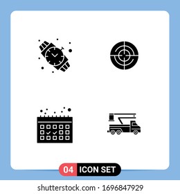 Mobile Interface Solid Glyph Set of 4 Pictograms of hand watch; vacation; define; navigation; truck Editable Vector Design Elements