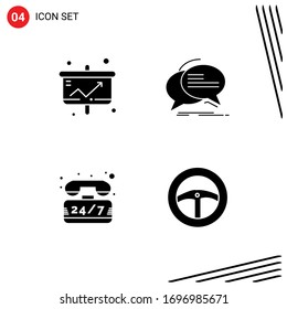 Mobile Interface Solid Glyph Set of 4 Pictograms of business; talk; presentation; chat; support Editable Vector Design Elements