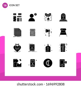 Mobile Interface Solid Glyph Set of 16 Pictograms of code; tree; green; plant; growth Editable Vector Design Elements