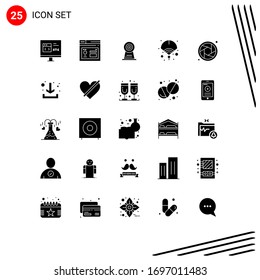 Mobile Interface Solid Glyph Set of 25 Pictograms of camera; new; page; fan; hotel Editable Vector Design Elements
