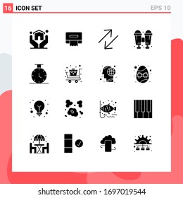 Mobile Interface Solid Glyph Set of 16 Pictograms of medical cart; first aid; change; time; travel Editable Vector Design Elements