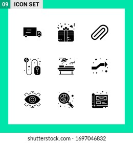 Mobile Interface Solid Glyph Set of 9 Pictograms of surgery; medical; paper; hospital; dollar sign Editable Vector Design Elements