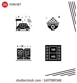 Mobile Interface Solid Glyph Set of 4 Pictograms of car; art; smart; iftar; schoolbook Editable Vector Design Elements