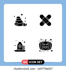 Mobile Interface Solid Glyph Set of 4 Pictograms of stones; loan; aid; kit; payment Editable Vector Design Elements