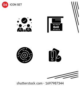 Mobile Interface Solid Glyph Set of 4 Pictograms of agreement; holiday; bar sign; celebration; card Editable Vector Design Elements
