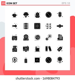 Mobile Interface Solid Glyph Set of 25 Pictograms of bag; trash; backpack; garbage; bin Editable Vector Design Elements