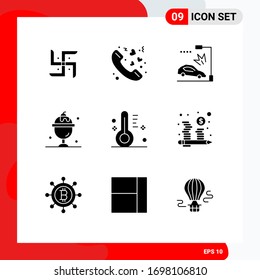Mobile Interface Solid Glyph Set of 9 Pictograms of design; sweet; accident; summer; food Editable Vector Design Elements