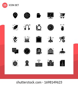 Mobile Interface Solid Glyph Set of 25 Pictograms of trolley ecommerce; pc; microwave; imac; monitor Editable Vector Design Elements