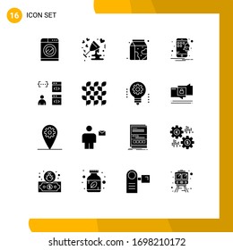 Mobile Interface Solid Glyph Set of 16 Pictograms of browser; smartphone; wine; notification; supermarket Editable Vector Design Elements