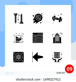 Mobile Interface Solid Glyph Set of 9 Pictograms of communication; claus; sport; christmas; gym Editable Vector Design Elements