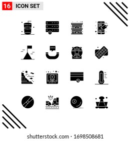 Mobile Interface Solid Glyph Set of 16 Pictograms of phone; nature; motel; tag Editable Vector Design Elements