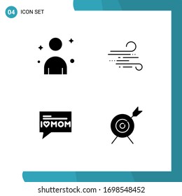 Mobile Interface Solid Glyph Set of 4 Pictograms of male; mom; blow; spring; aim Editable Vector Design Elements