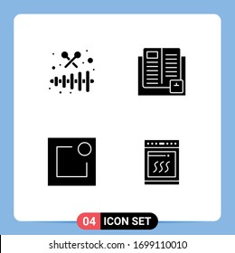 Mobile Interface Solid Glyph Set of 4 Pictograms of instrument; activity; party; knowledge; notification Editable Vector Design Elements