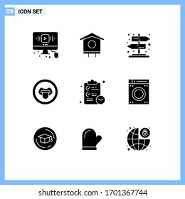 Mobile Interface Solid Glyph Set of 9 Pictograms of clipboard; science; spring; lips; biology Editable Vector Design Elements