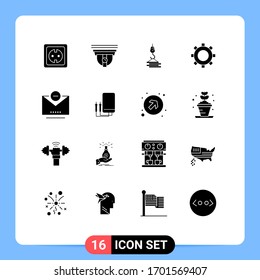 16ピクトグラムの電子メールのモバイルインターフェイスの固体の絵文字セット 歯車 カム コグ 編集可能なベクター画像デザインエレメントを持つ のベクター画像素材 ロイヤリティフリー Shutterstock