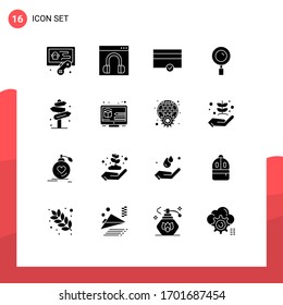 Mobile Interface Solid Glyph Set of 16 Pictograms of post; beach; finance; search; magnifier Editable Vector Design Elements