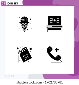 Mobile Interface Solid Glyph Set of 4 Pictograms of cream; pollution; waffle; studies; medical Editable Vector Design Elements