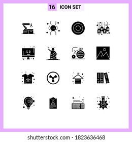 Mobile Interface Solid Glyph Set of 16 Pictograms of monitor; tag; basic; shop; open Editable Vector Design Elements