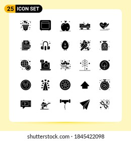 Mobile Interface Solid Glyph Set of 25 Pictograms of heart; pen; open; van; military Editable Vector Design Elements