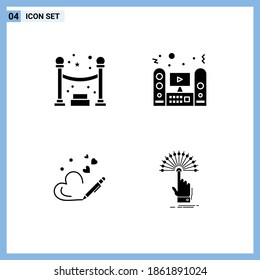 Mobile Interface Solid Glyph Set of 4 Pictograms of queue; love; multimedia; sound; wedding Editable Vector Design Elements