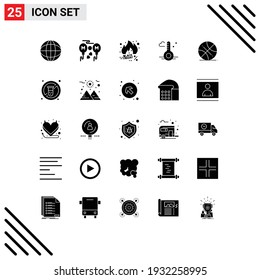 Mobile Interface Solid Glyph Set of 25 Pictograms of ball; spring; discount; weather; temperature Editable Vector Design Elements