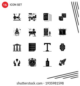 Mobile Interface Solid Glyph Set of 16 Pictograms of pages; notes; document; note; sticky Editable Vector Design Elements