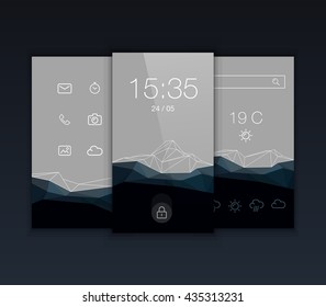 Mobile interface wallpaper design. Abstract vector mountains backgrounds