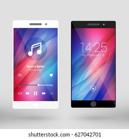 Mobile interface wallpaper design. Abstract vector background. Modern smartphone application interface elements. Black and white smartphones