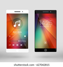 Mobile interface wallpaper design. Abstract vector background. Modern smartphone application interface elements. Black and white smartphones